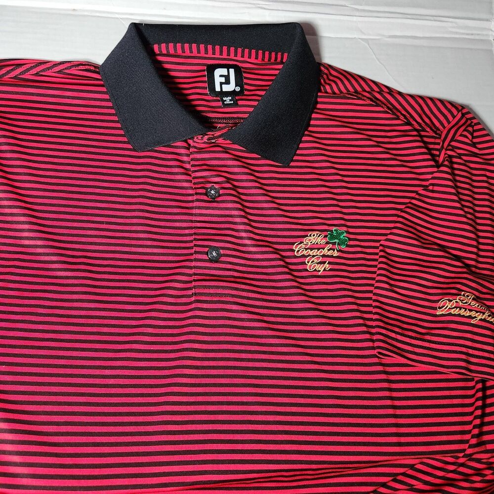 Footjoy FJ Performance Golf Polo The Coaches Cup Tournament XL Red Black Stripes